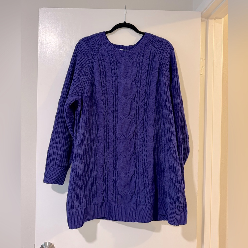 J Jill chenille Purple Cable Knit Sweater size 2x